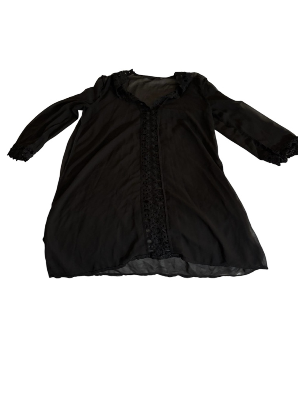 Swim Coverup!! SHEIN Black Sheer Lace-Trim Blouse